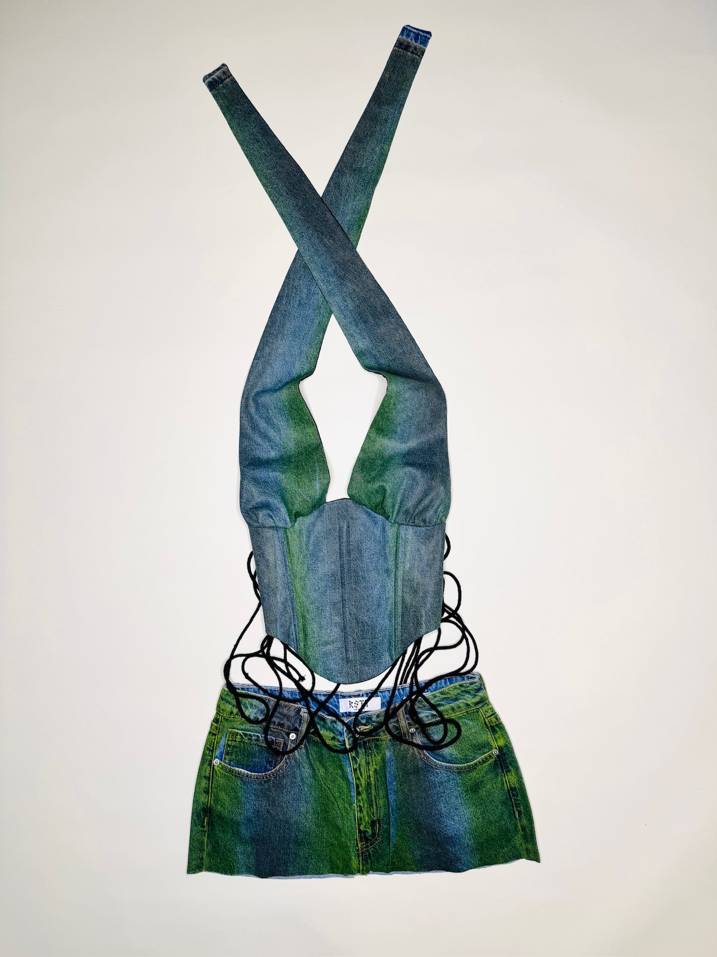 Green Denim Halter Set