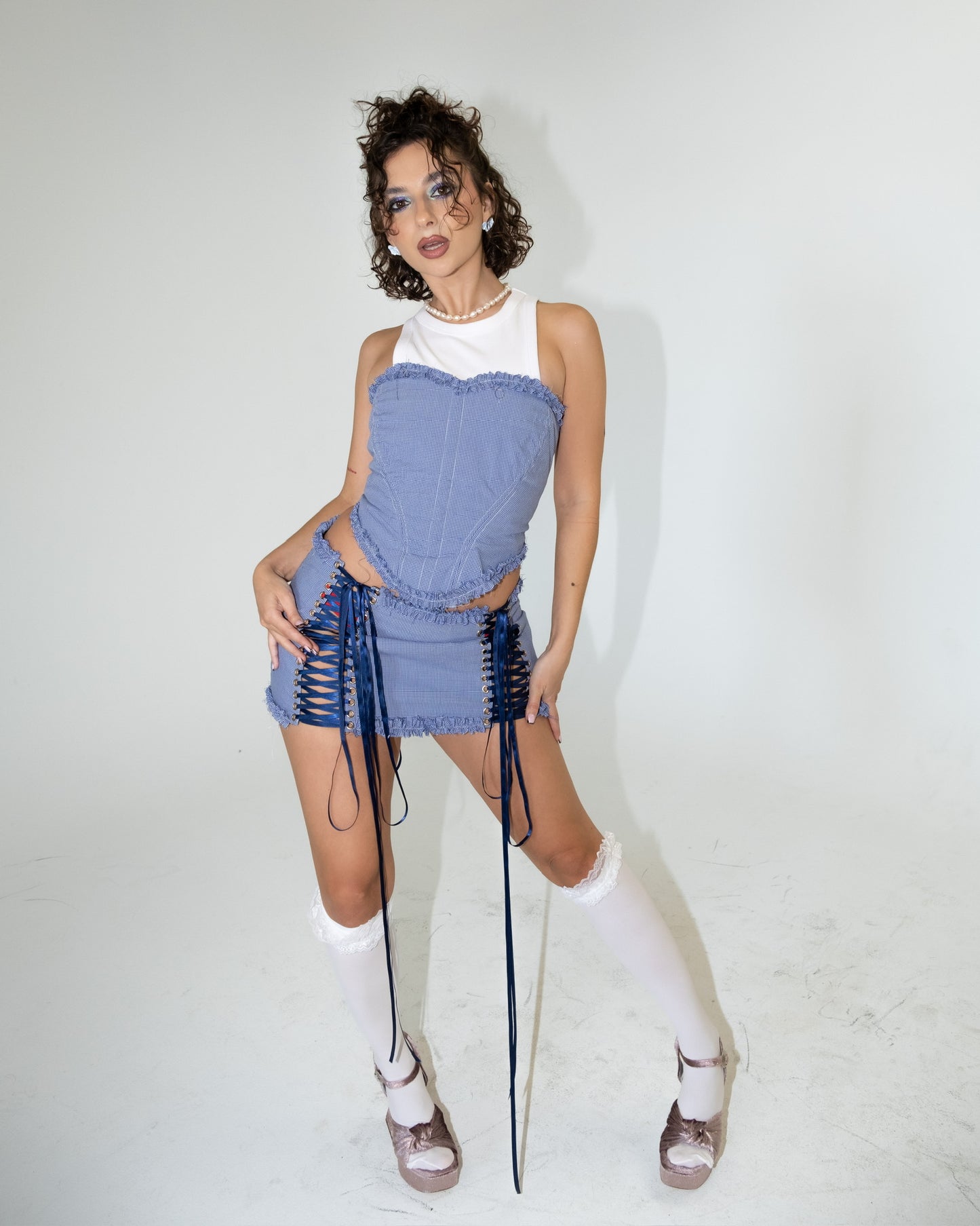 Blue Gingham Ruffle Set