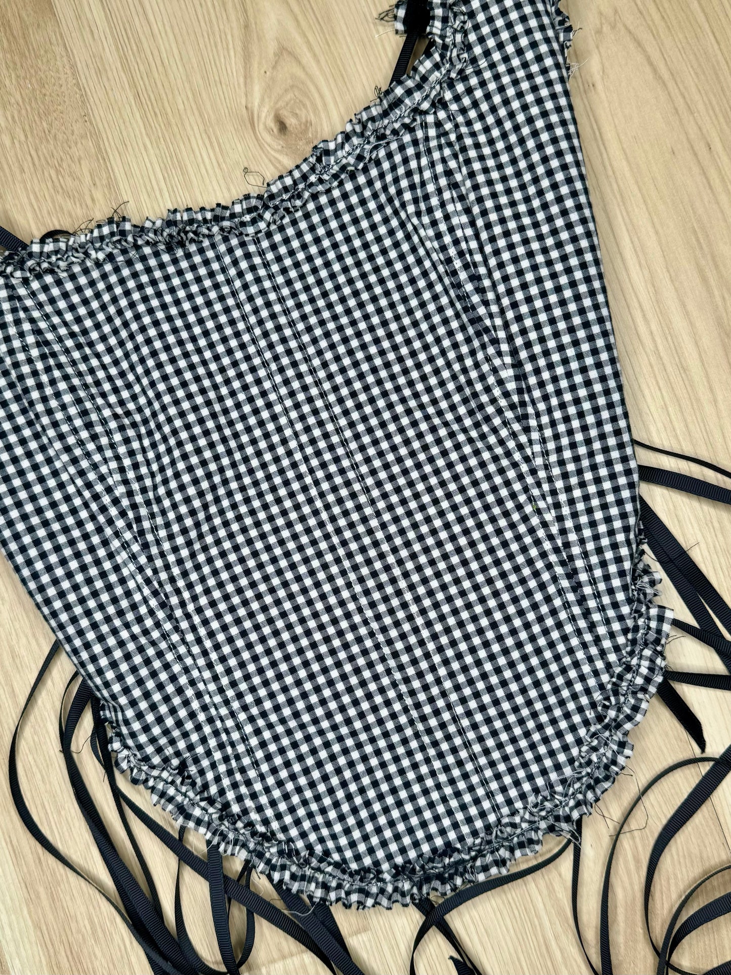 Black Gingham Ruffle Strap Corset