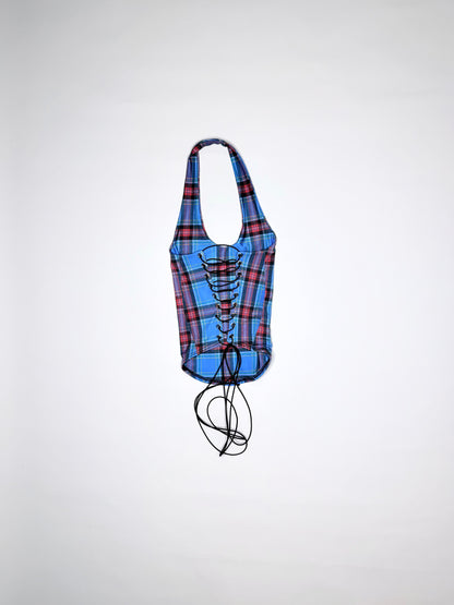 Blue Plaid Spandex Halter