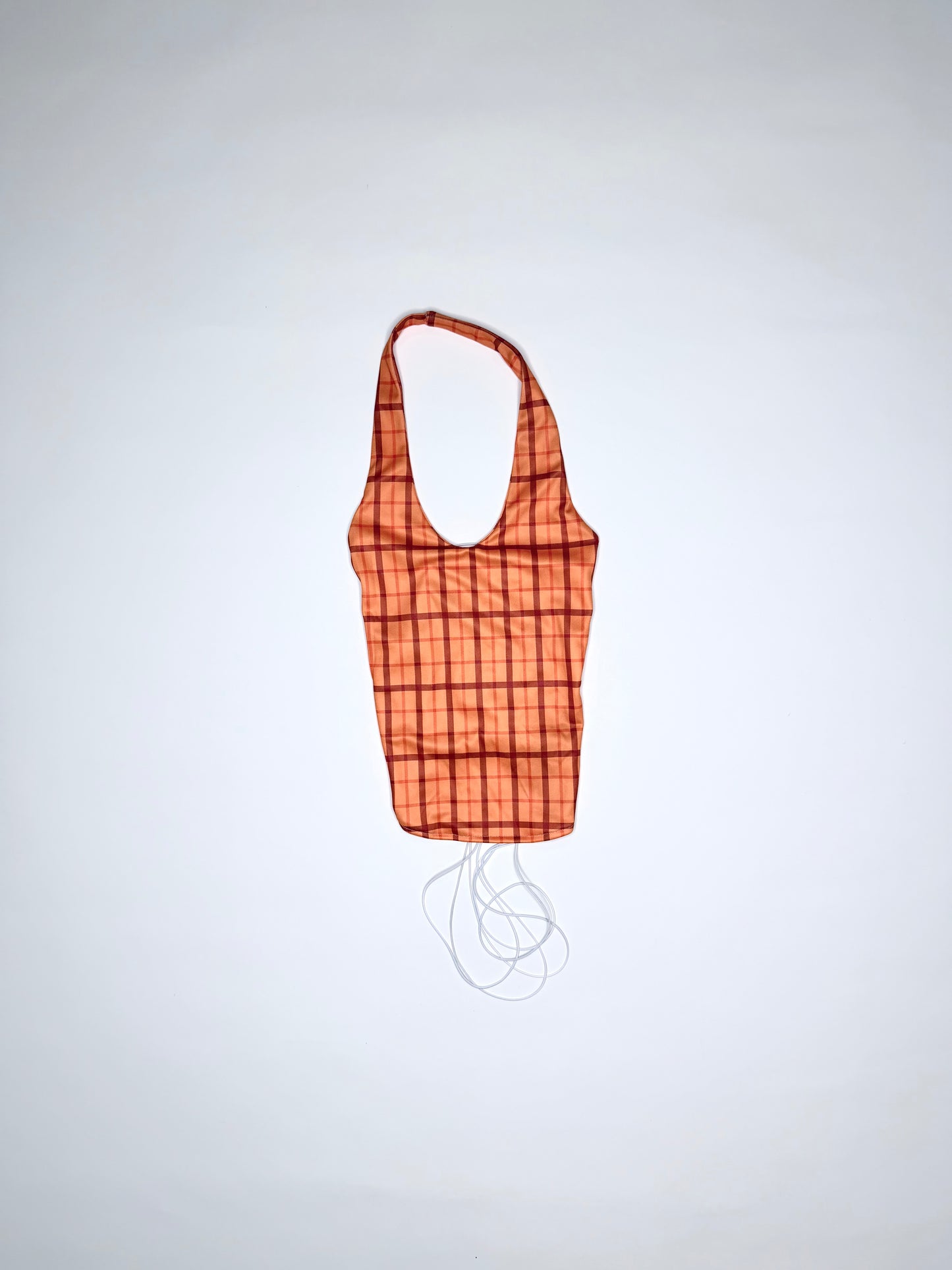 Orange Plaid Lace-Up Halter