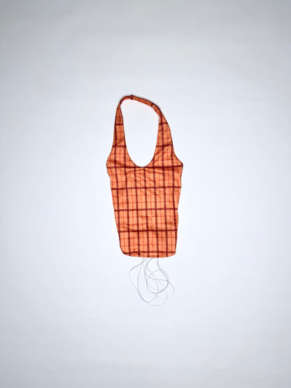 Orange Plaid Lace-Up Halter