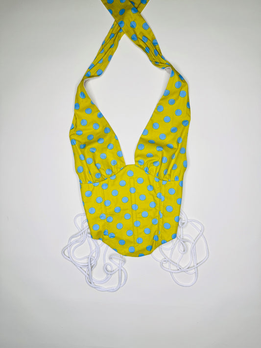 Yellow and Blue Polka Dot Halter