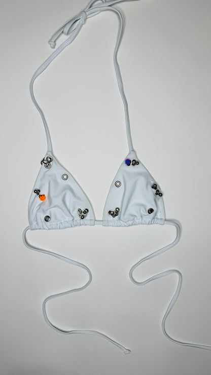 White Colorful Pierced Bikini