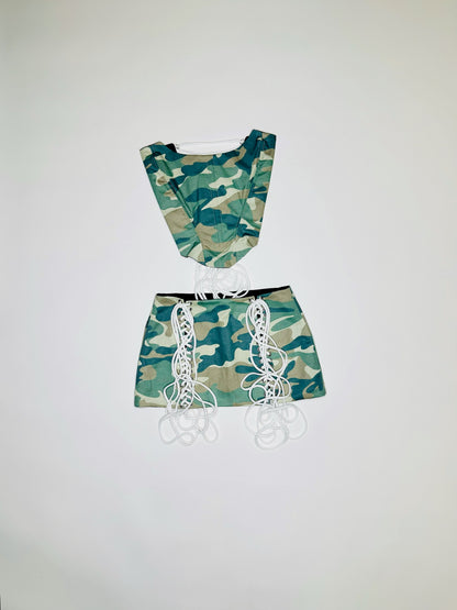 Green Camo Double Front Lace-Up Set