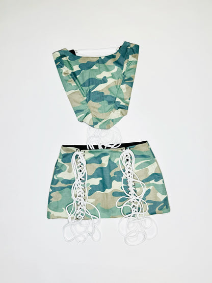 Green Camo Double Front Lace-Up Set