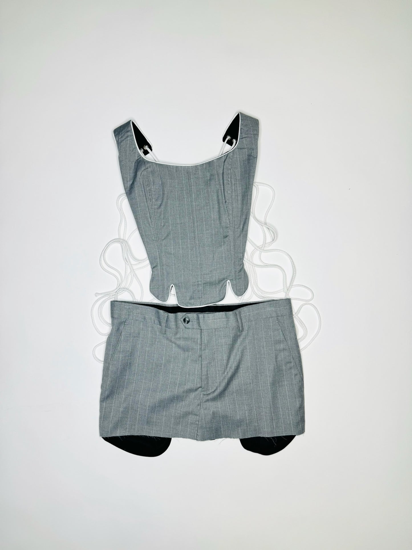 Grey Scalloped Pinstripe Set