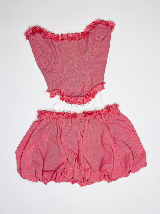 Red Gingham Ruffle Bubble Set