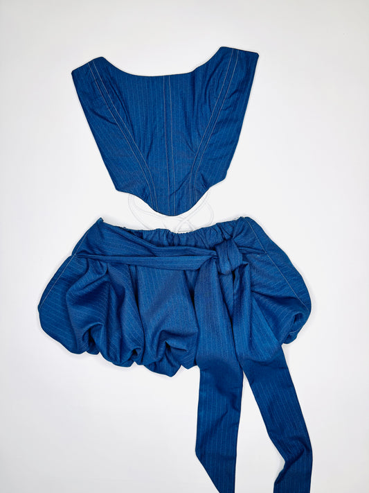 Blue Pinstripe Bubble Set