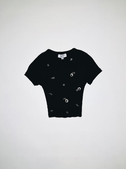 Black Ribbed Pierced Tee