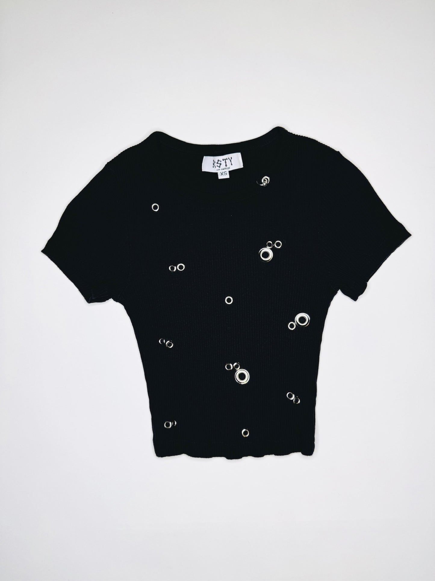 Black Ribbed Pierced Tee