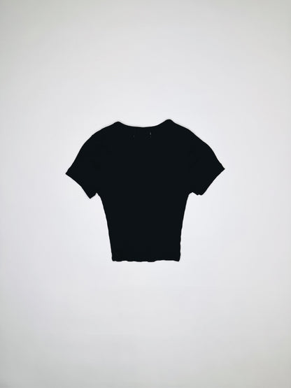 Black Ribbed Pierced Tee