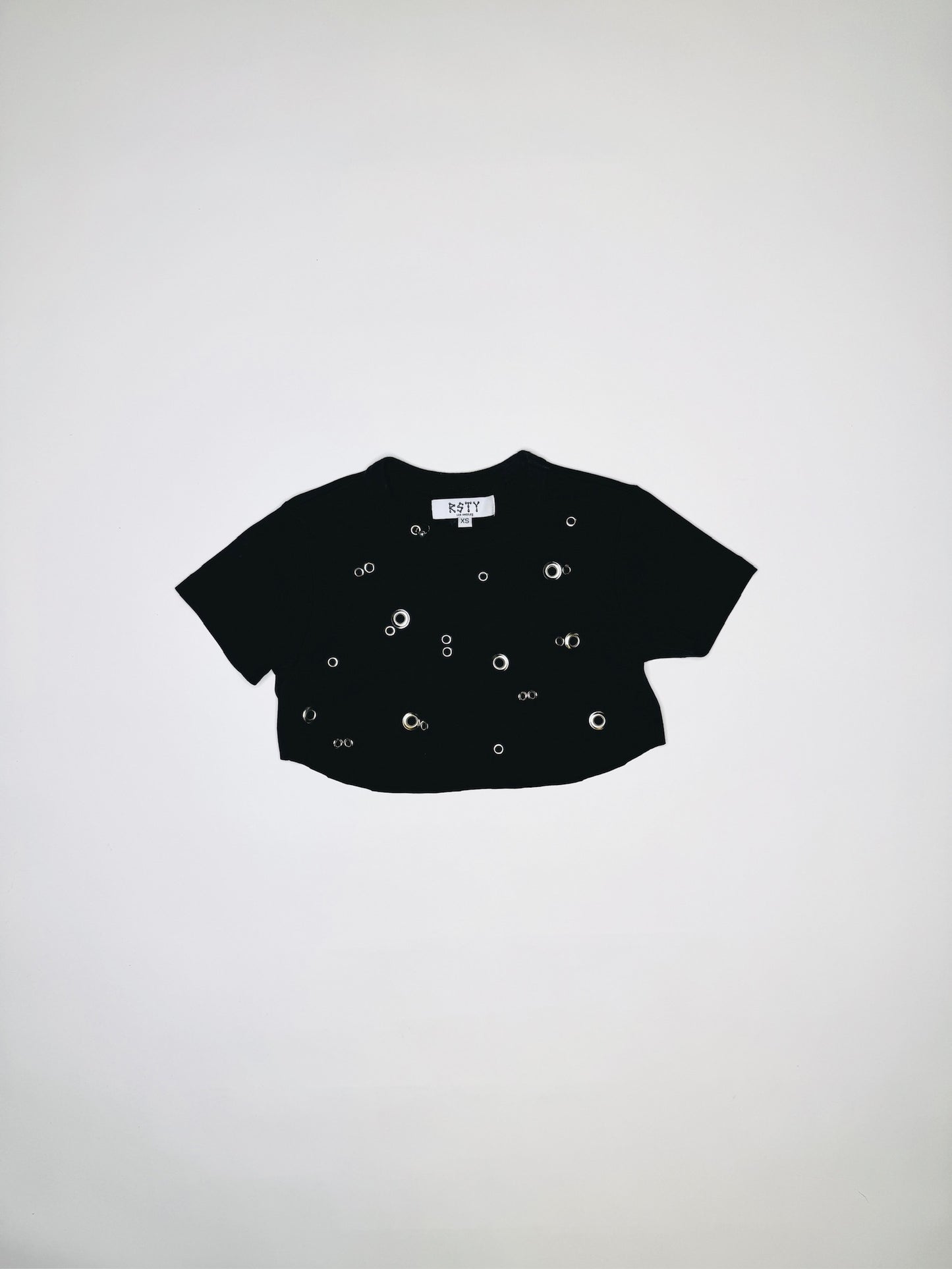Black Cropped Pierced Tee