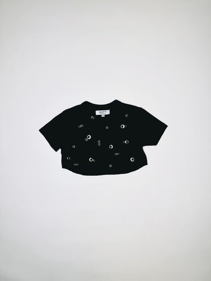 Black Cropped Pierced Tee