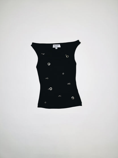 Ribbed Boatneck Pierced Tank