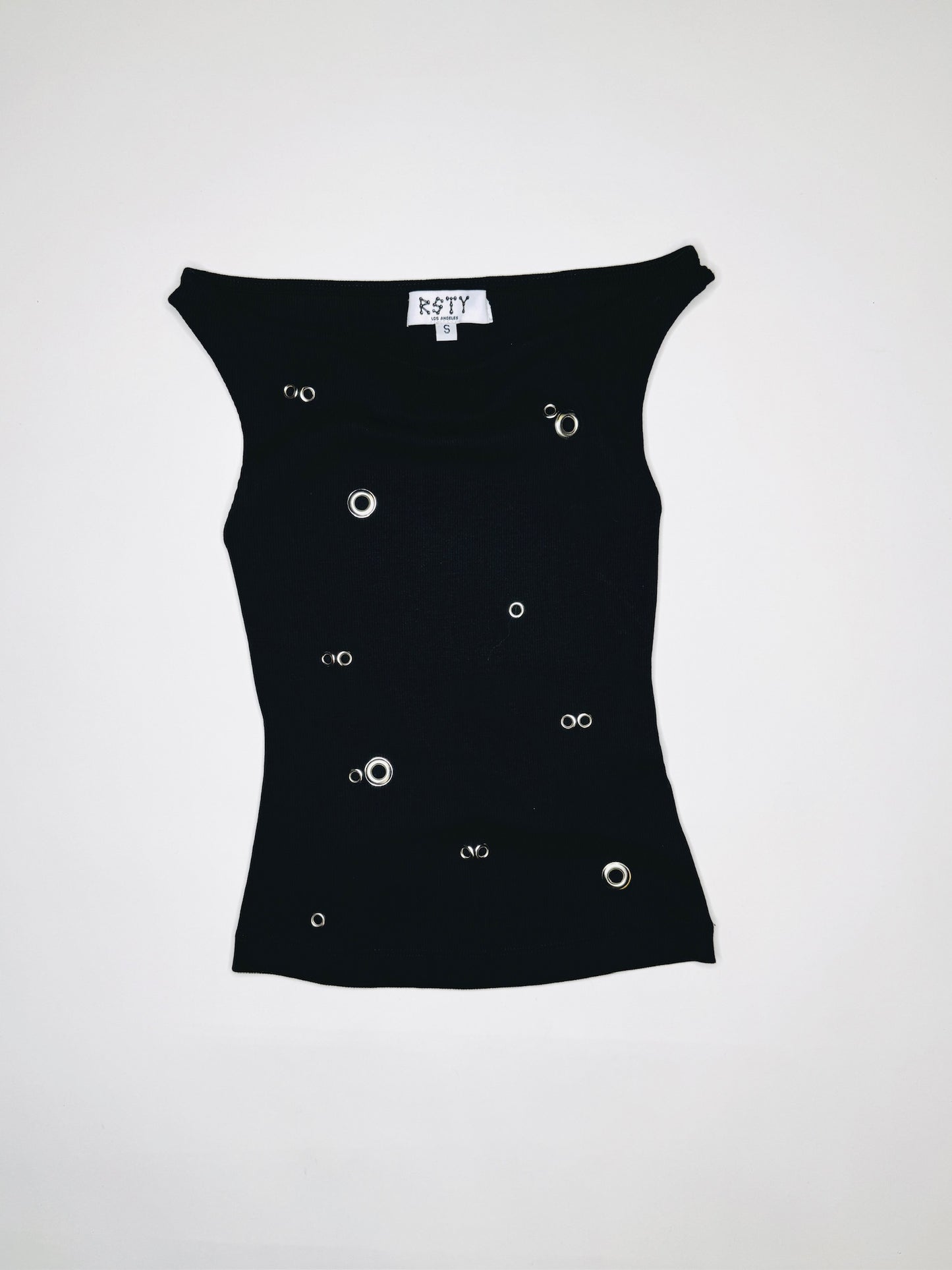 Ribbed Boatneck Pierced Tank