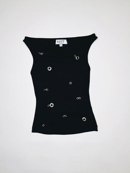 Ribbed Boatneck Pierced Tank