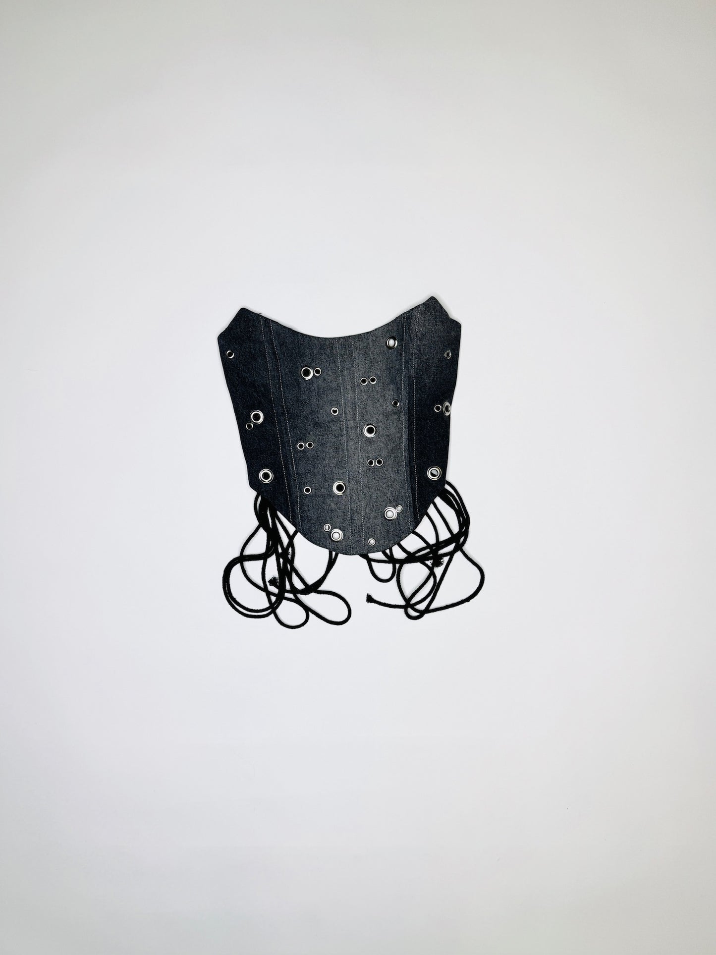 Distressed Grey Denim Grommet Corset