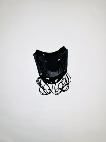 Distressed Grey Denim Grommet Corset