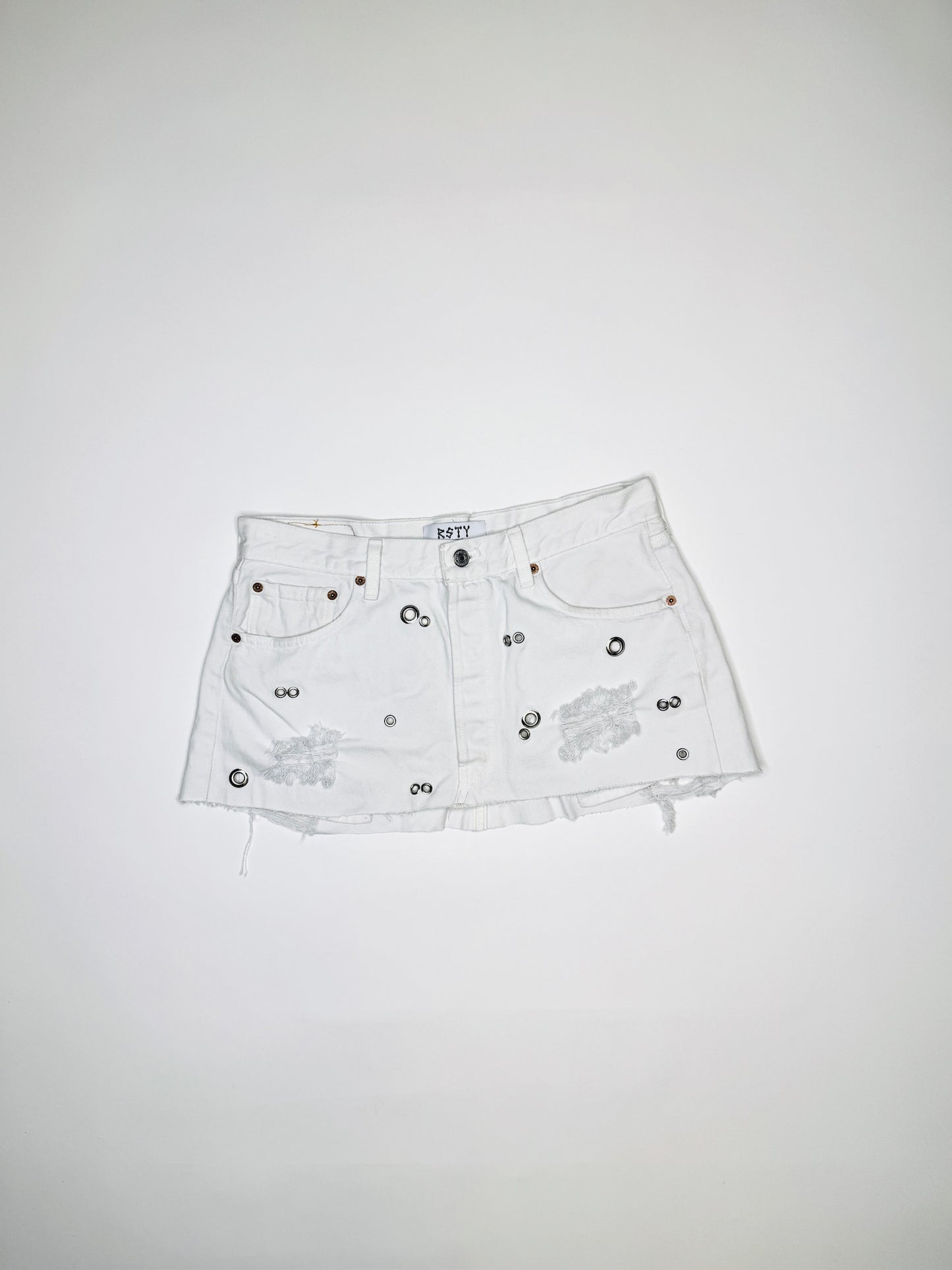 White Denim Pierced Mini Skirt