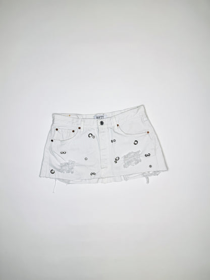 White Denim Pierced Mini Skirt