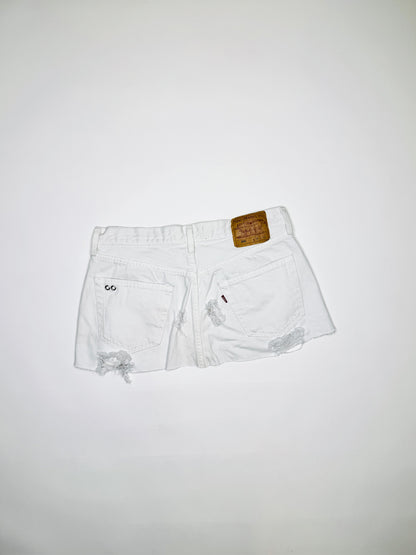 White Denim Pierced Mini Skirt
